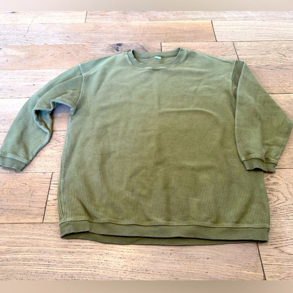 Aerie‎ Olive Green Ribbed Crew Neck Pullover Sweatshirt S 3431674587 (965)